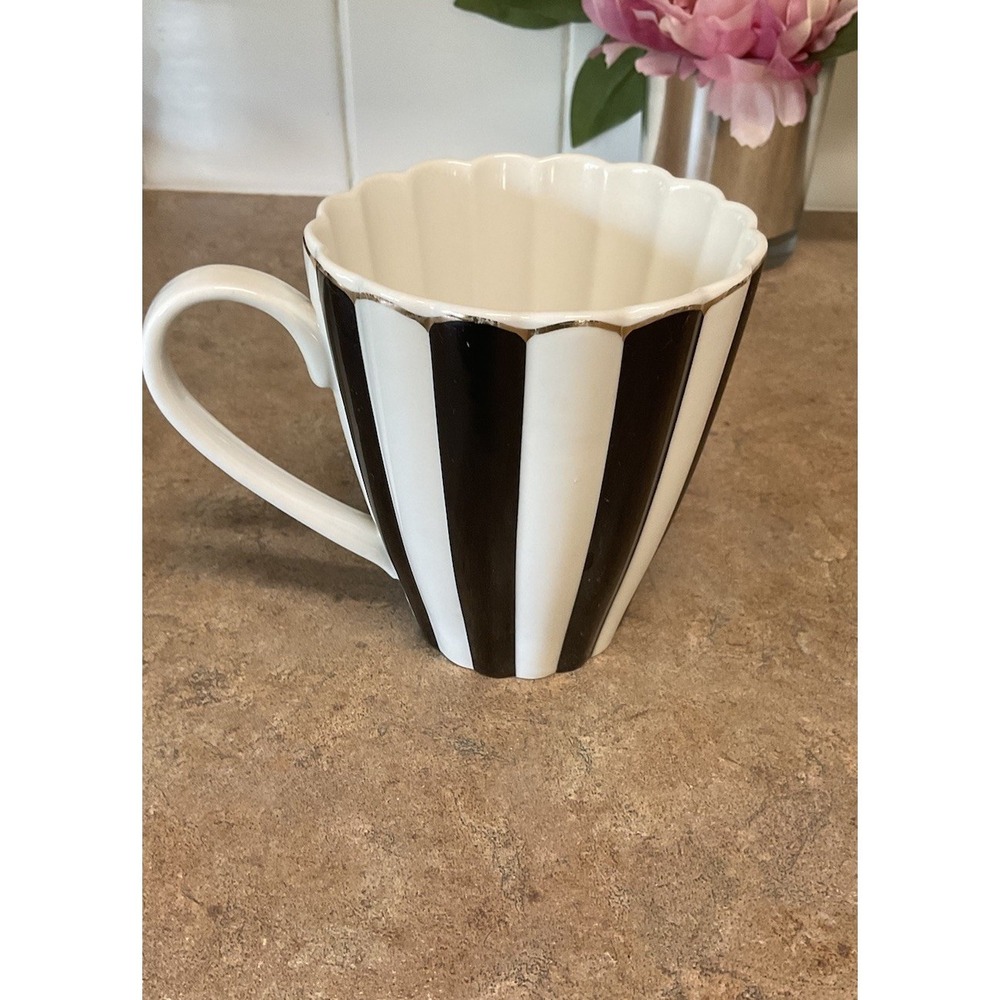 Grace Teaware Black White Scallop Josephine Gold Rim Porcelain Coffee Cup